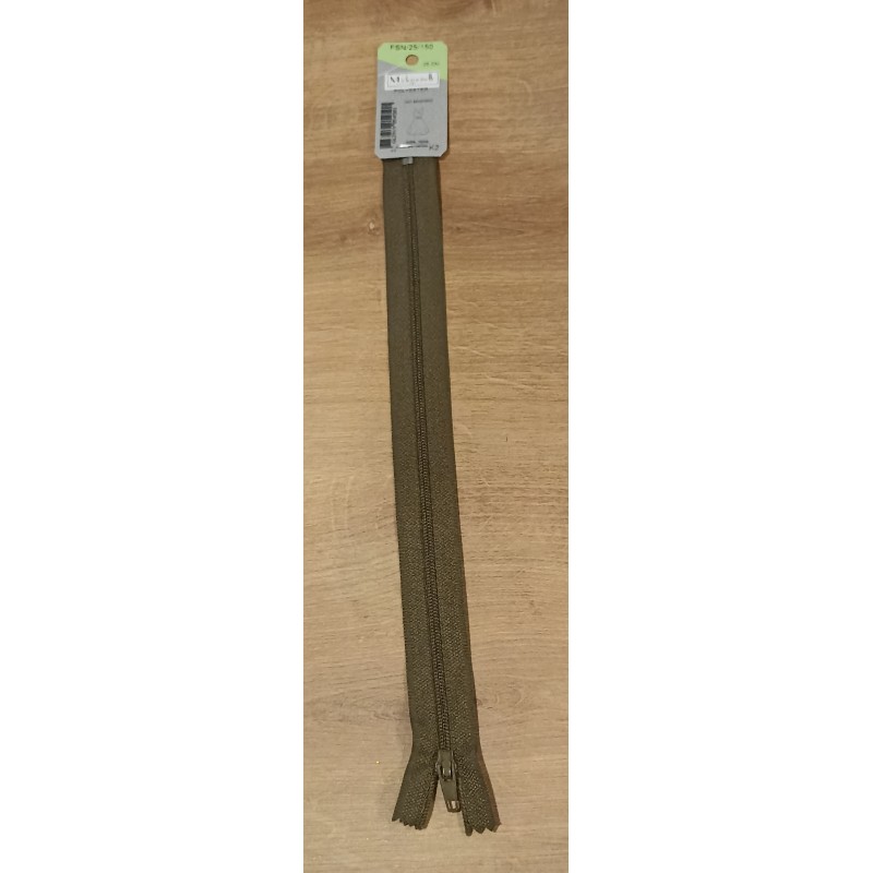 Fermeture non séparable . marron 568. vert 890. kaki 150